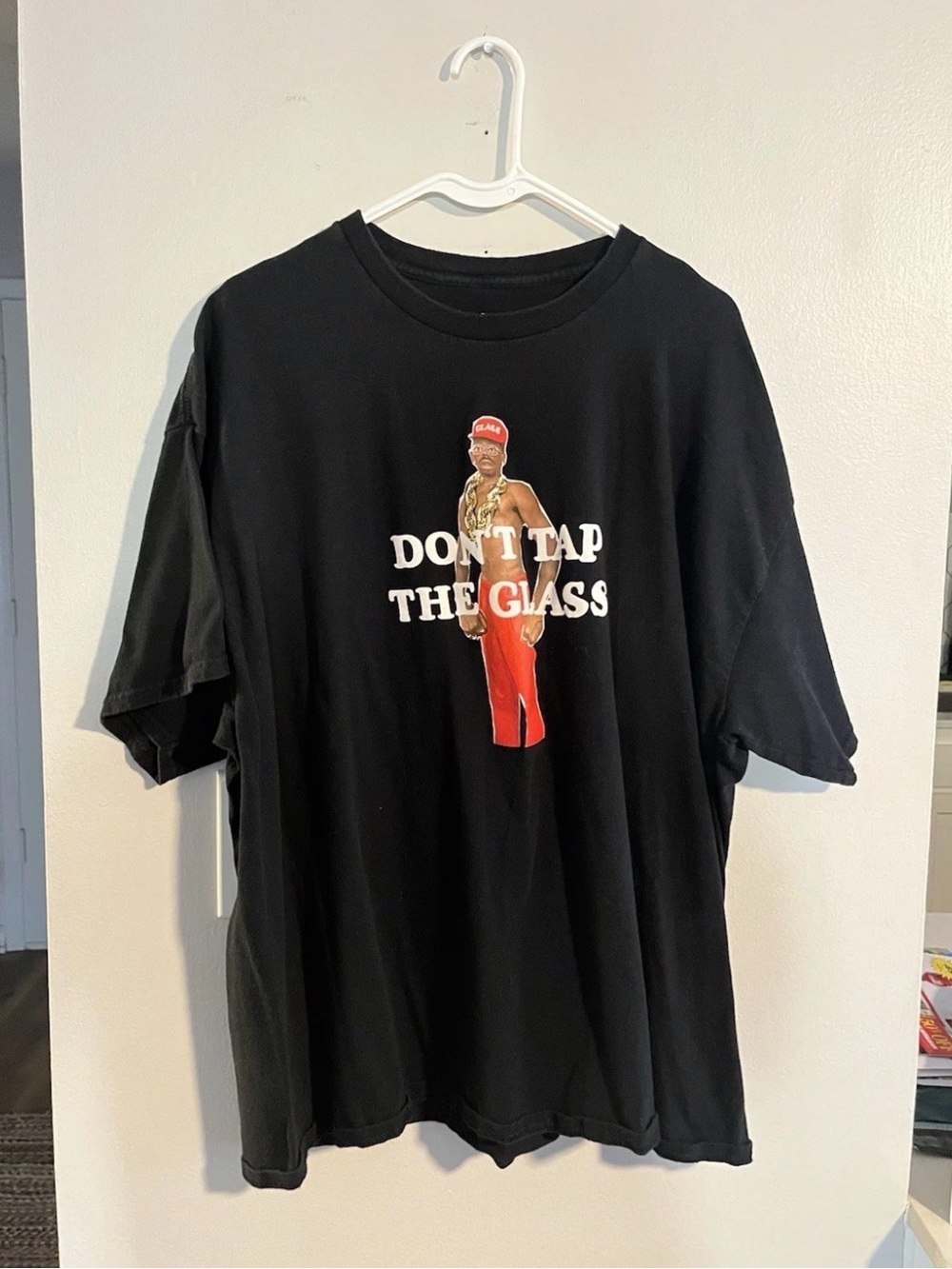 Golf Wang Black Tee with Red Graphic "Don't Tap The Glass"